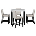Five Piece Dining Set With Imitation Marble Tabletop, Restaurant Combination Set, Solid Wood Dining Table And 4 Chairs, Space Saving Combination Furniture For Kitchen And Dining Room. Black White Solid Wood Mdf