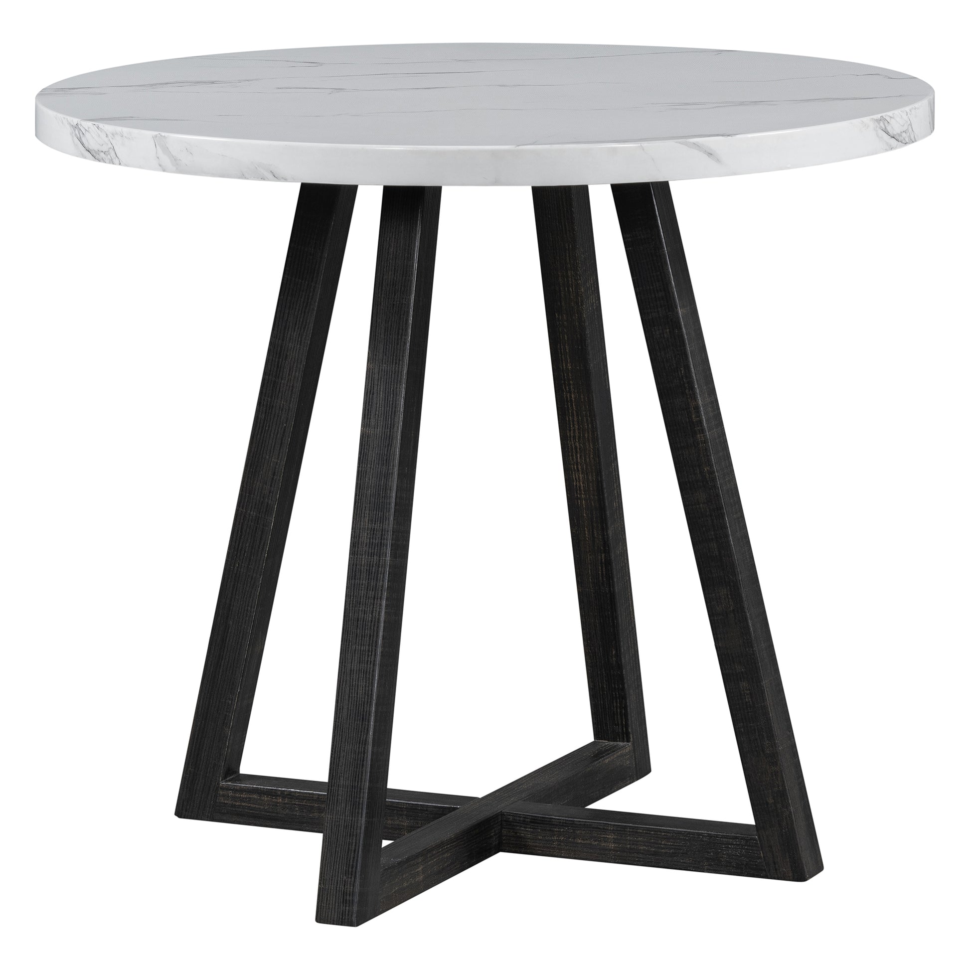 Five Piece Dining Room Set With Imitation Marble Table Top, Solid Wood Dining Table And 4 Chairs, Space Saving Kitchen And Dining Room Combination Furniture. Black White Solid Wood Mdf