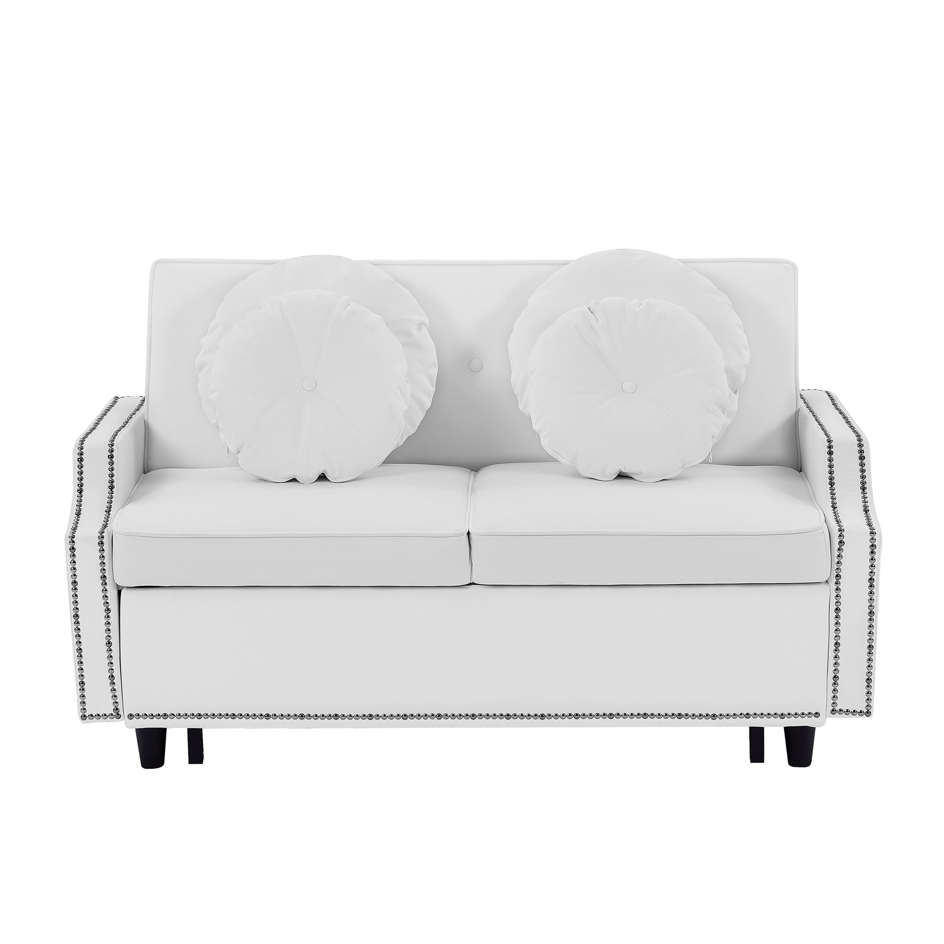 54.7" Multiple Adjustable Positions Sofa Bed Stylish Sofa Bed With A Button Tufted Backrest, Two Usb Ports And Four Floral Lumbar Pillows For Living Room, Bedroom,Or Small Space, Beige Beige Foam Polyester 2 Seat