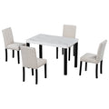 Five Piece Dining Set With Imitation Marble Tabletop, Restaurant Combination Set, Solid Wood Dining Table And 4 Chairs, Space Saving Combination Furniture For Kitchen And Dining Room. Black White Solid Wood Mdf
