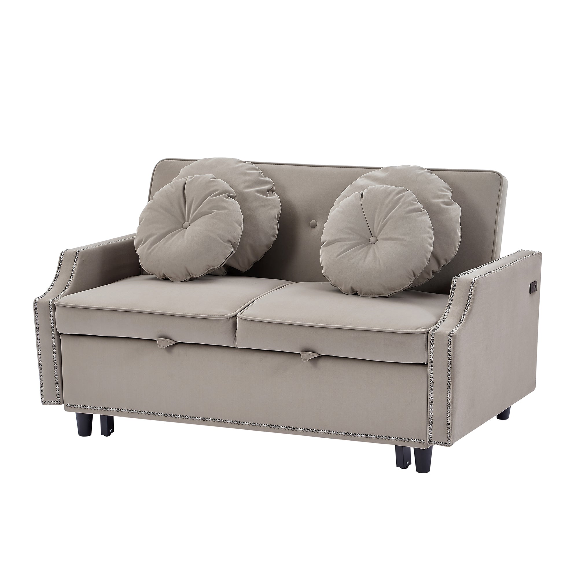 54.7" Multiple Adjustable Positions Sofa Bed Stylish Sofa Bed With A Button Tufted Backrest, Two Usb Ports And Four Floral Lumbar Pillows For Living Room, Bedroom,Or Small Space, Coffee Coffee Foam Polyester 2 Seat