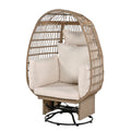 Outdoor Swivel Chair With Cushions, Rattan Egg Patio Chair With Rocking Function For Balcony, Poolside And Garden Natural Wicker Beige Cushion Natural Beige Wicker