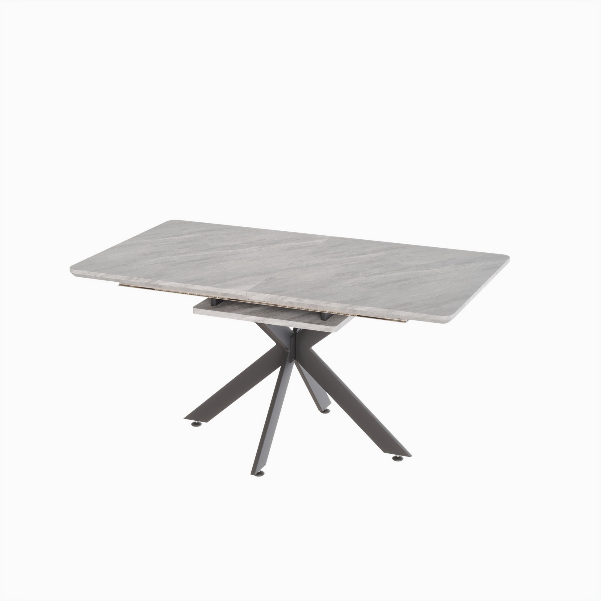 62.4" Extendable 78.15"Very Large Grey Dining Table Modern Mid Century Kitchen Table Set For Dining Room, Party Table,Conference Table,Black Metal X Shape Legs. Grey Black Mdf