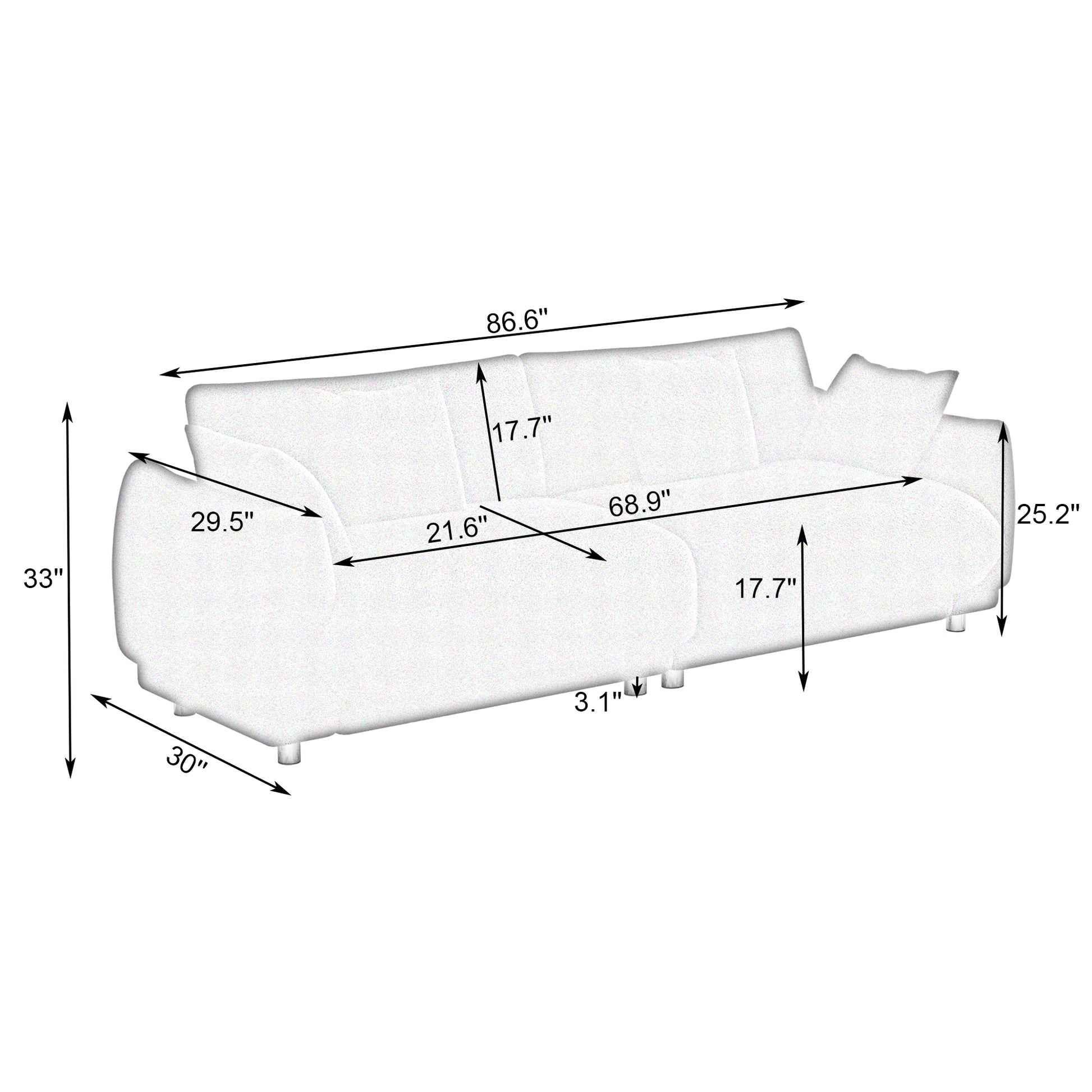 The 86.6 Inch Teddy Wool Beige Sofa With Four Throw Pillows And Hardware Feet Can Sit Comfortably In An Apartment Bedroom Without Taking Up Space Beige Fabric 2 Seat