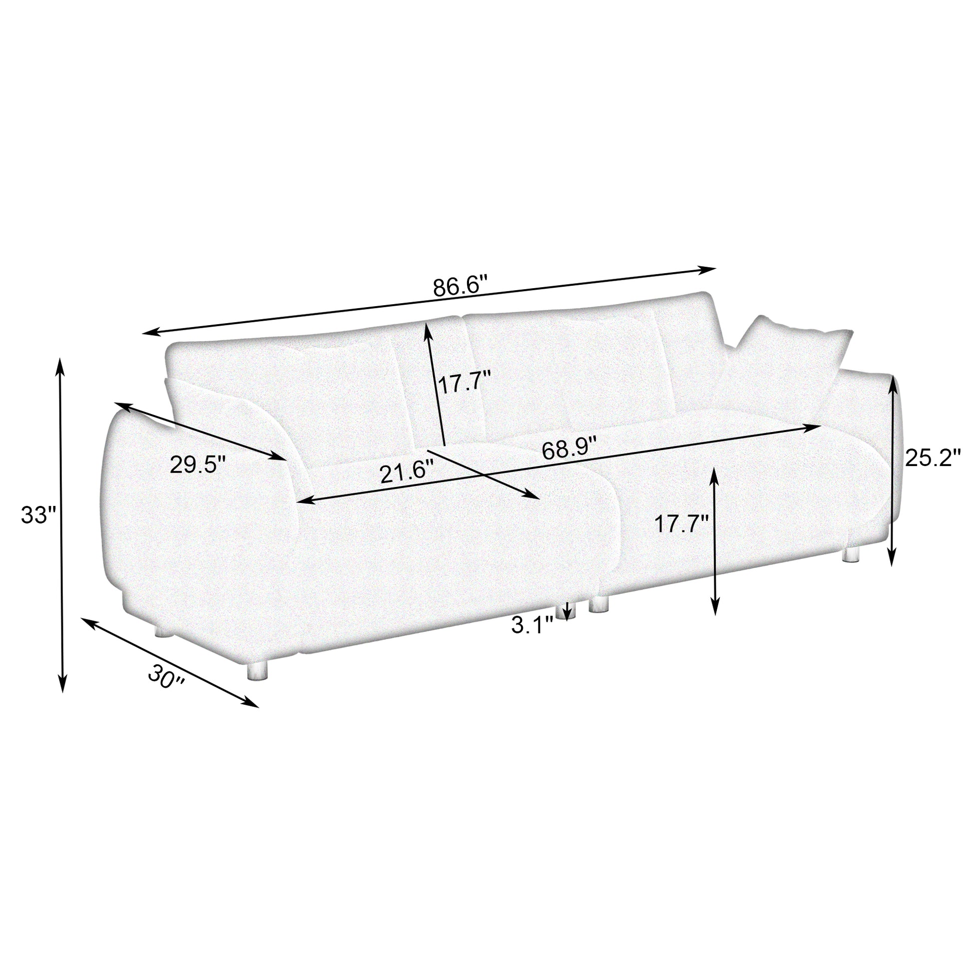 86.6 Inch Teddy Fleece Black Sofa With Four Throw Pillows Hardware Feet Can Be Placed In The Apartment Bedroom To Sit Comfortably Without Taking Up Space Black Fabric 2 Seat