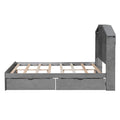 Full Size Wood Platform Bed With House Shaped Storage Headboard And 2 Drawers, Gray Box Spring Not Required Full Gray Wood Bedroom Solid Wood Mdf