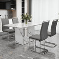 A Simple Dining Table. A Dining Table With A White Marble Pattern. 4 Pu Synthetic Leather High Backrest Cushioned Side Chairs With C Shaped Silver Metal Legs. Dt Sq 16090 Whc 1162 White Mdf