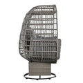 Outdoor Swivel Chair With Cushions, Rattan Egg Patio Chair With Rocking Function For Balcony, Poolside And Garden Grey Wicker Grey Cushion Grey Wicker