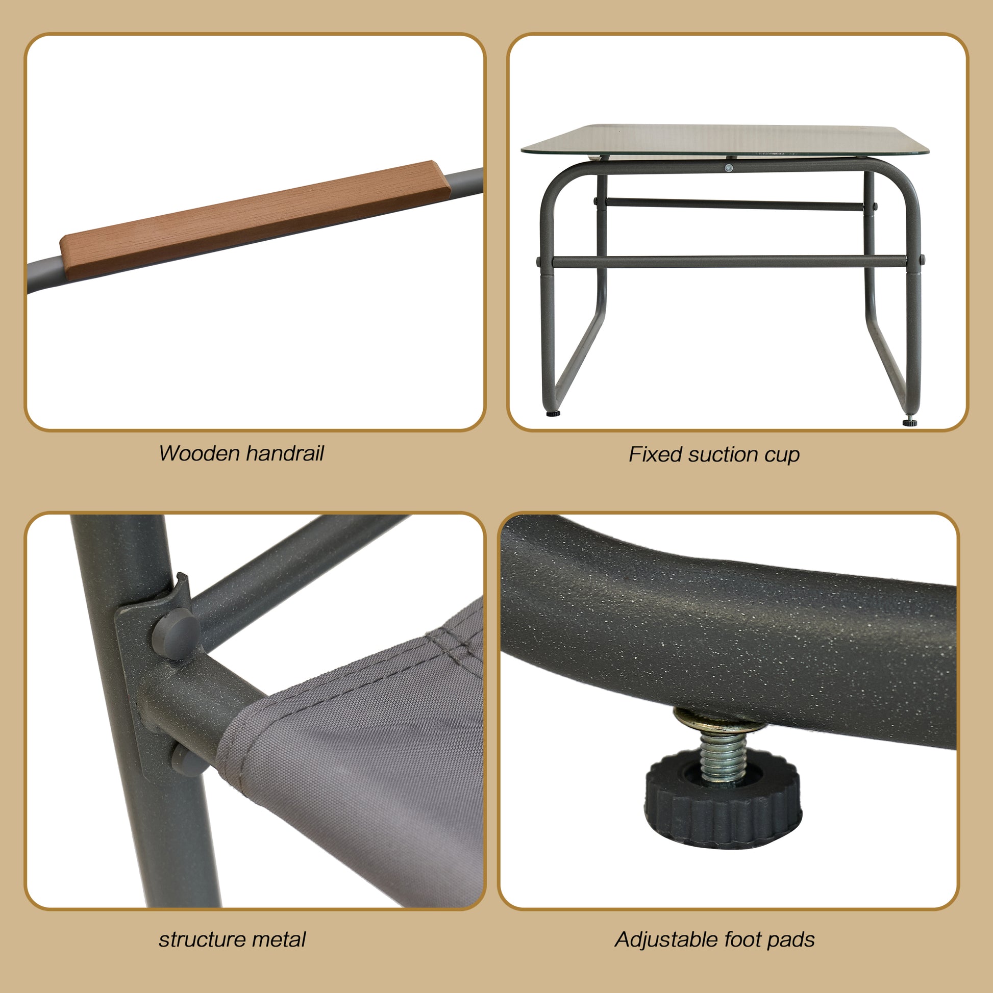 4 Piece Outdoor Patio Furniture Sets, Patio Conversation Set With Removable Seating Cushion, Courtyard Patio Set For Home, Yard, Poolside Gray Aluminum