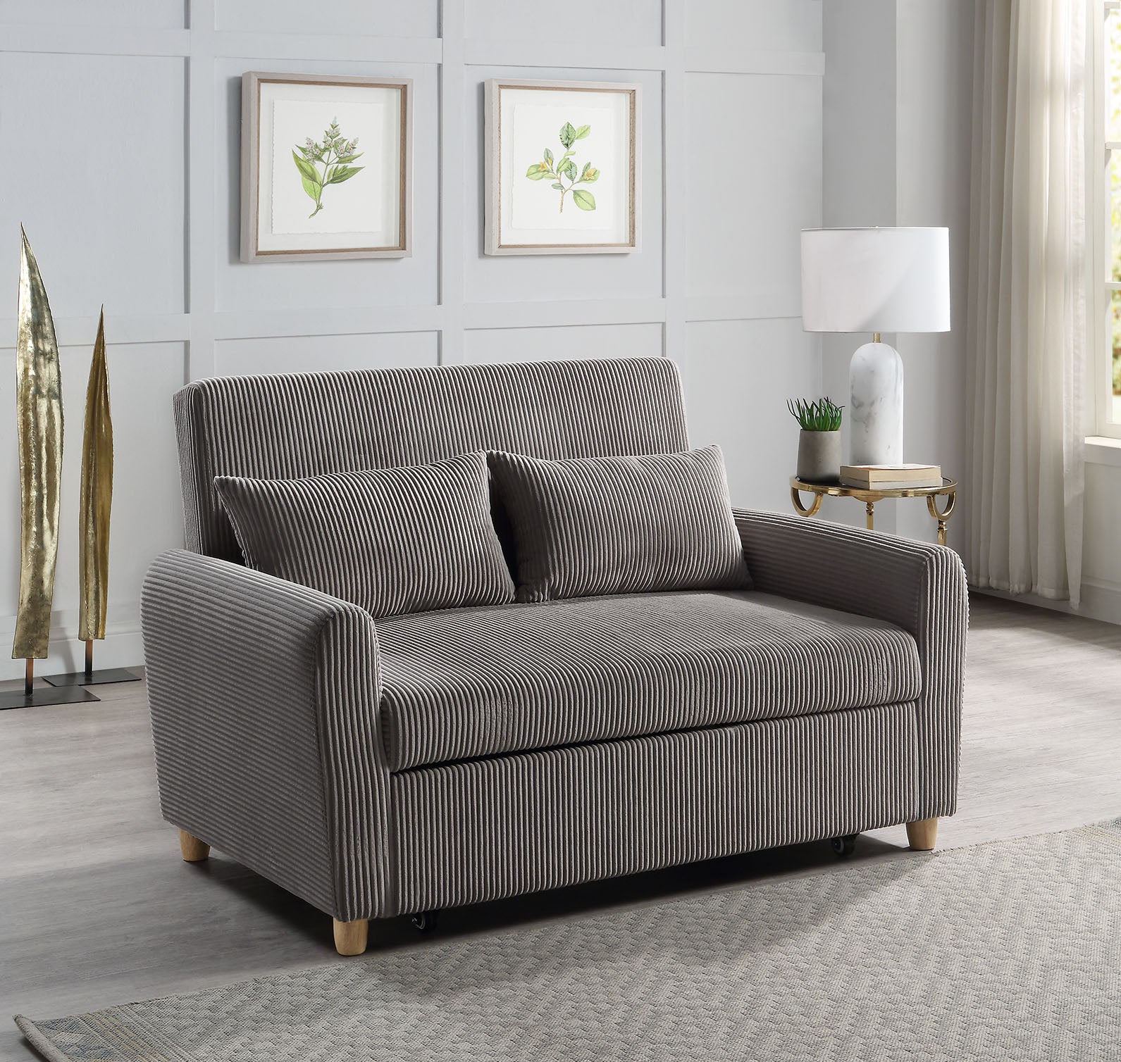 Justine 54" Brown Corduroy Convertible Sleeper Loveseat Brown Corduroy