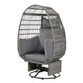Outdoor Swivel Chair With Cushions, Rattan Egg Patio Chair With Rocking Function For Balcony, Poolside And Garden Grey Wicker Grey Cushion Grey Wicker