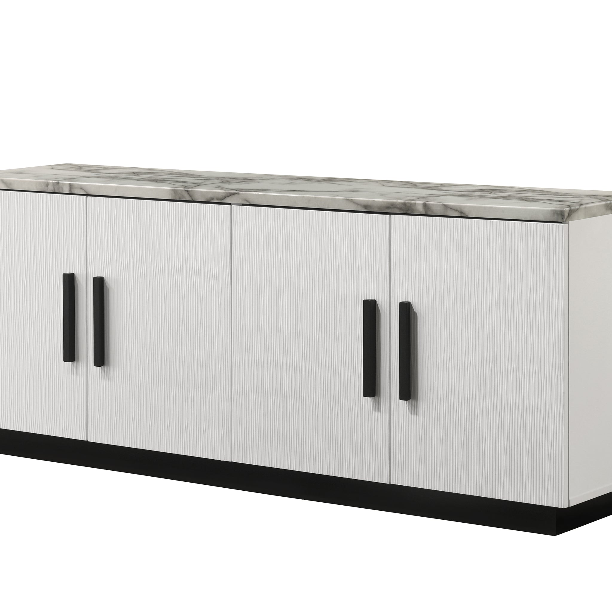 Matilda 63" White Cabinet Console Table With White Faux Marble Top White Mdf