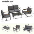 4 Piece Outdoor Patio Furniture Sets, Patio Conversation Set With Removable Seating Cushion, Courtyard Patio Set For Home, Yard, Poolside Grey Gray Aluminum