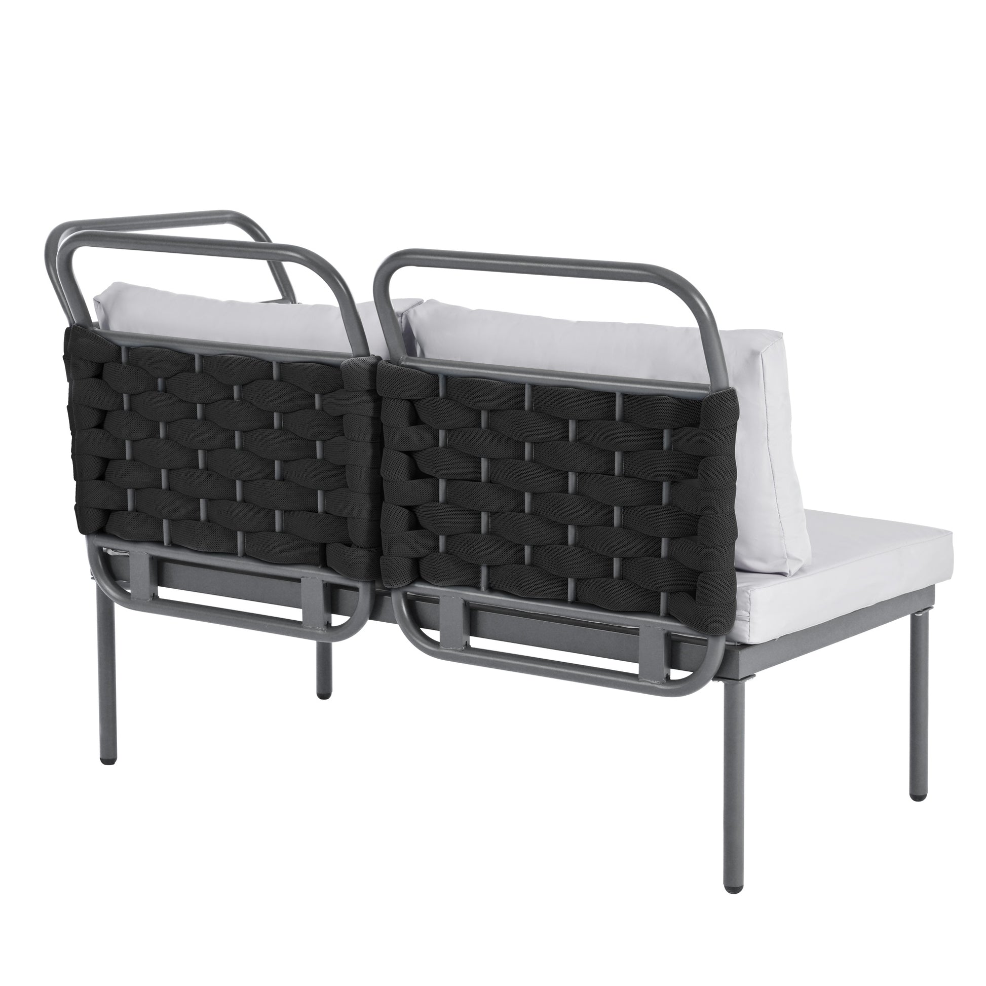 5 Piece Modern Patio Sectional Sofa Set Outdoor Woven Rope Furniture Set With Glass Table And Cushions, Black Gray Yes Sectional Grey Black Weather Resistant Frame Water Resistant Cushion Garden & Outdoor Modern Sectional Seating Groups Foam Woven Rope