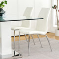 Modern Style Glass Table, Pu Fabric Chair Electroplated Chair Legs, Solid Support Base, Furniture Made Of Selected Materials To Highlight Fashion, Suitable For Living Room Use Set Of 5 White Mdf Metal