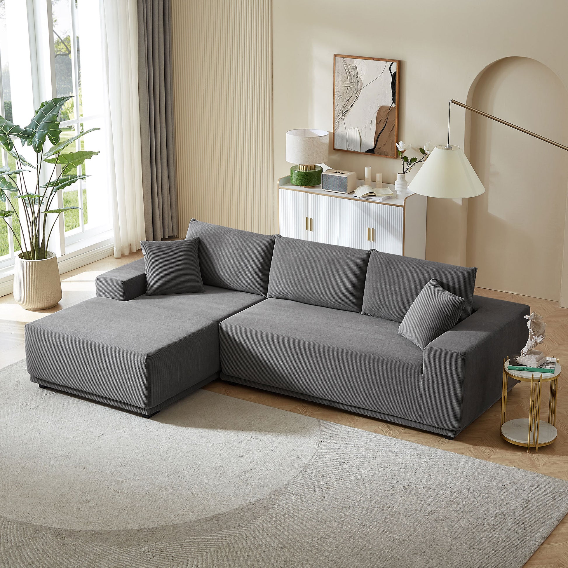 Sectional Couch Covers 2 Pcs L Shape Sectional Sofa Corduroy Couches For Living Room, Bedroom, Salon, 2 Pc Free Combinationincluding Bottom Frame . Grey Gray Corduroy 3 Seat