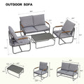 4 Piece Outdoor Patio Furniture Sets, Patio Conversation Set With Removable Seating Cushion, Courtyard Patio Set For Home, Yard, Poolside Gray Aluminum