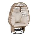 Outdoor Swivel Chair With Cushions, Rattan Egg Patio Chair With Rocking Function For Balcony, Poolside And Garden Natural Wicker Beige Cushion Natural Beige Wicker