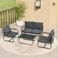 4 Piece Outdoor Patio Furniture Sets, Patio Conversation Set With Removable Seating Cushion, Courtyard Patio Set For Home, Yard, Poolside Grey Gray Aluminum
