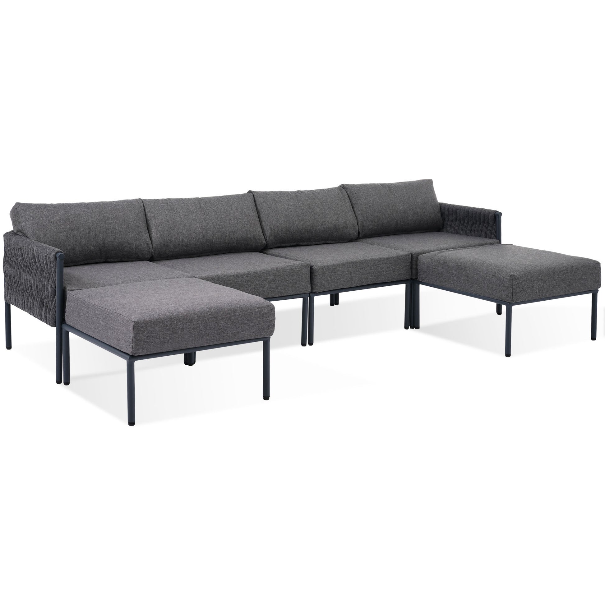 6 Pieces Aluminum Patio Furniture Set, Modern Metal Outdoor Conversation Set Sectional Sofa With Removable Olefin Extra Thick Cushions 5.9" Cushion, Grey Yes Complete Patio Set Gray Seats 6 Weather Resistant Frame Garden & Outdoor