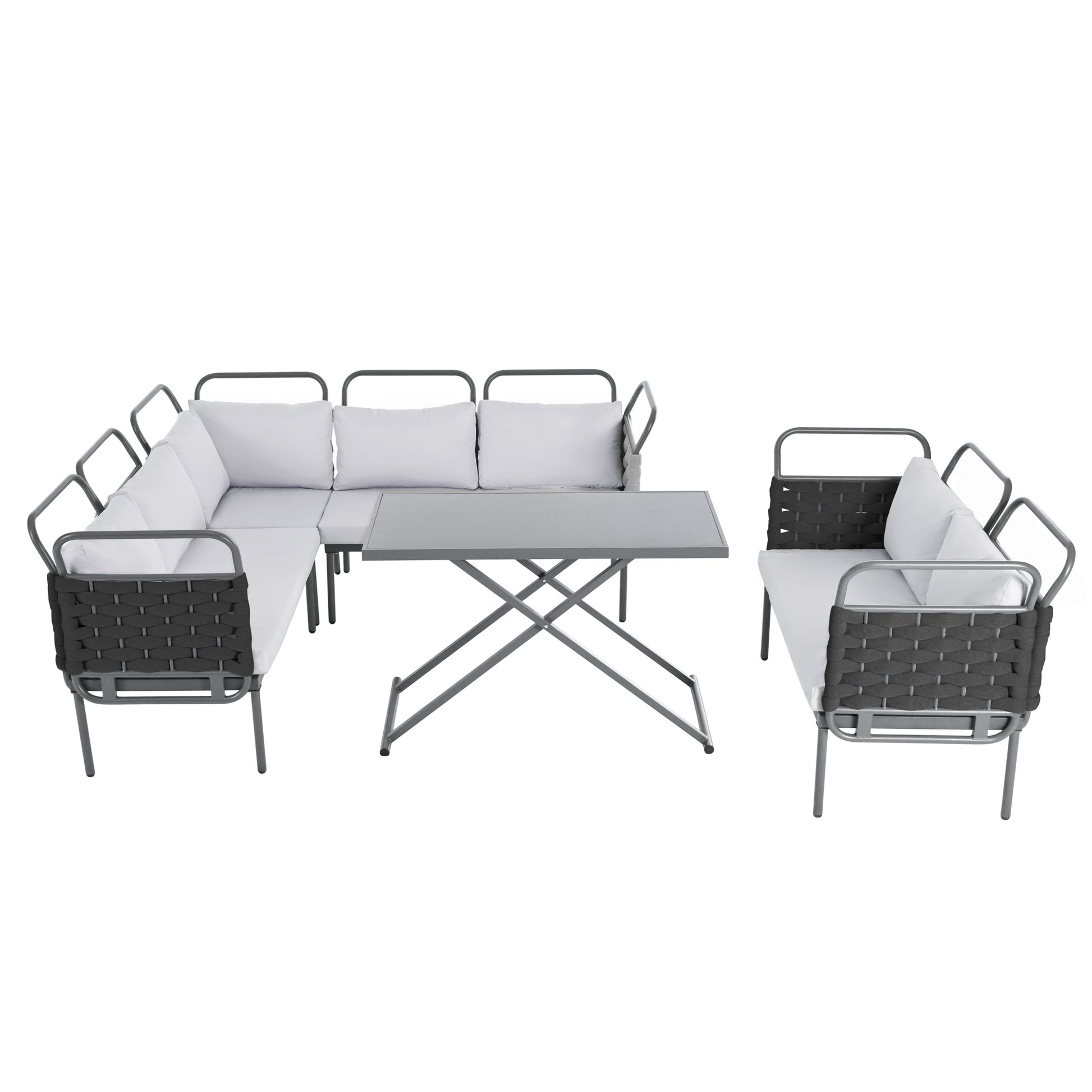 5 Piece Modern Patio Sectional Sofa Set Outdoor Woven Rope Furniture Set With Glass Table And Cushions, Black Gray Yes Sectional Grey Black Weather Resistant Frame Water Resistant Cushion Garden & Outdoor Modern Sectional Seating Groups Foam Woven Rope
