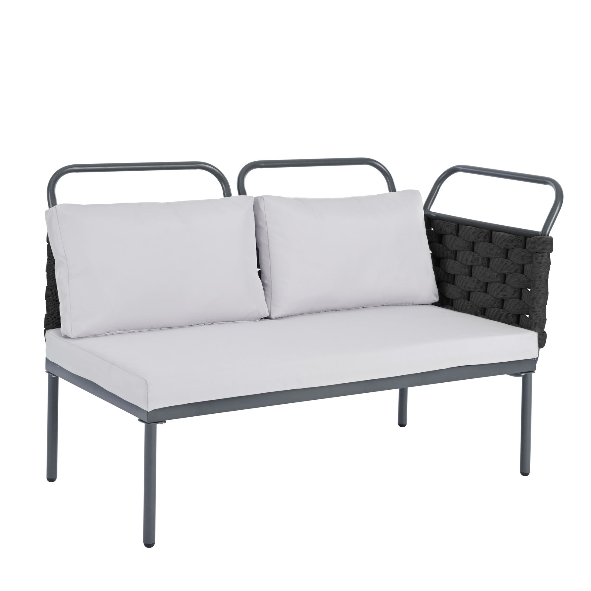 5 Piece Modern Patio Sectional Sofa Set Outdoor Woven Rope Furniture Set With Glass Table And Cushions, Black Gray Yes Sectional Grey Black Weather Resistant Frame Water Resistant Cushion Garden & Outdoor Modern Sectional Seating Groups Foam Woven Rope