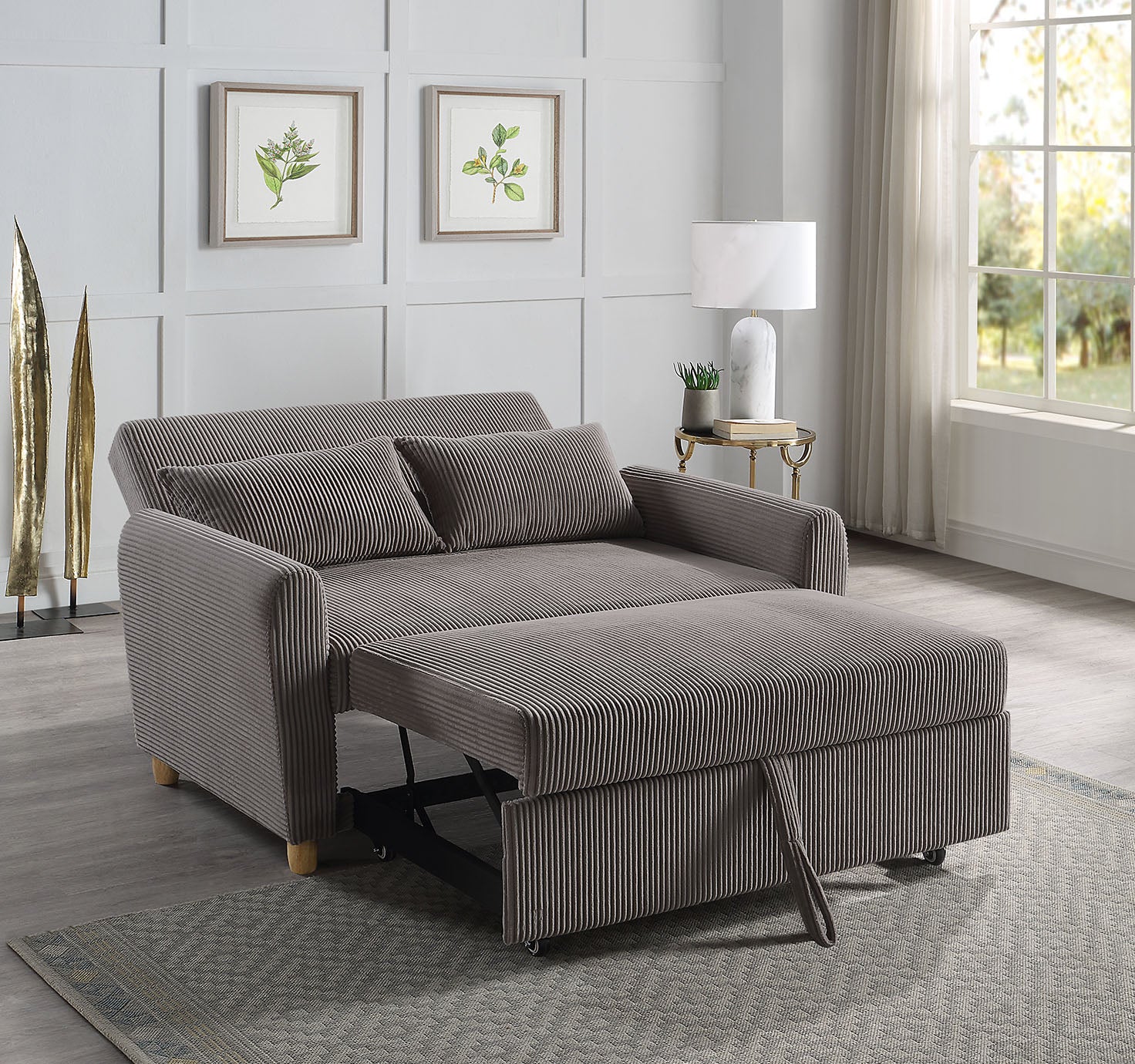 Justine 54" Brown Corduroy Convertible Sleeper Loveseat Brown Corduroy