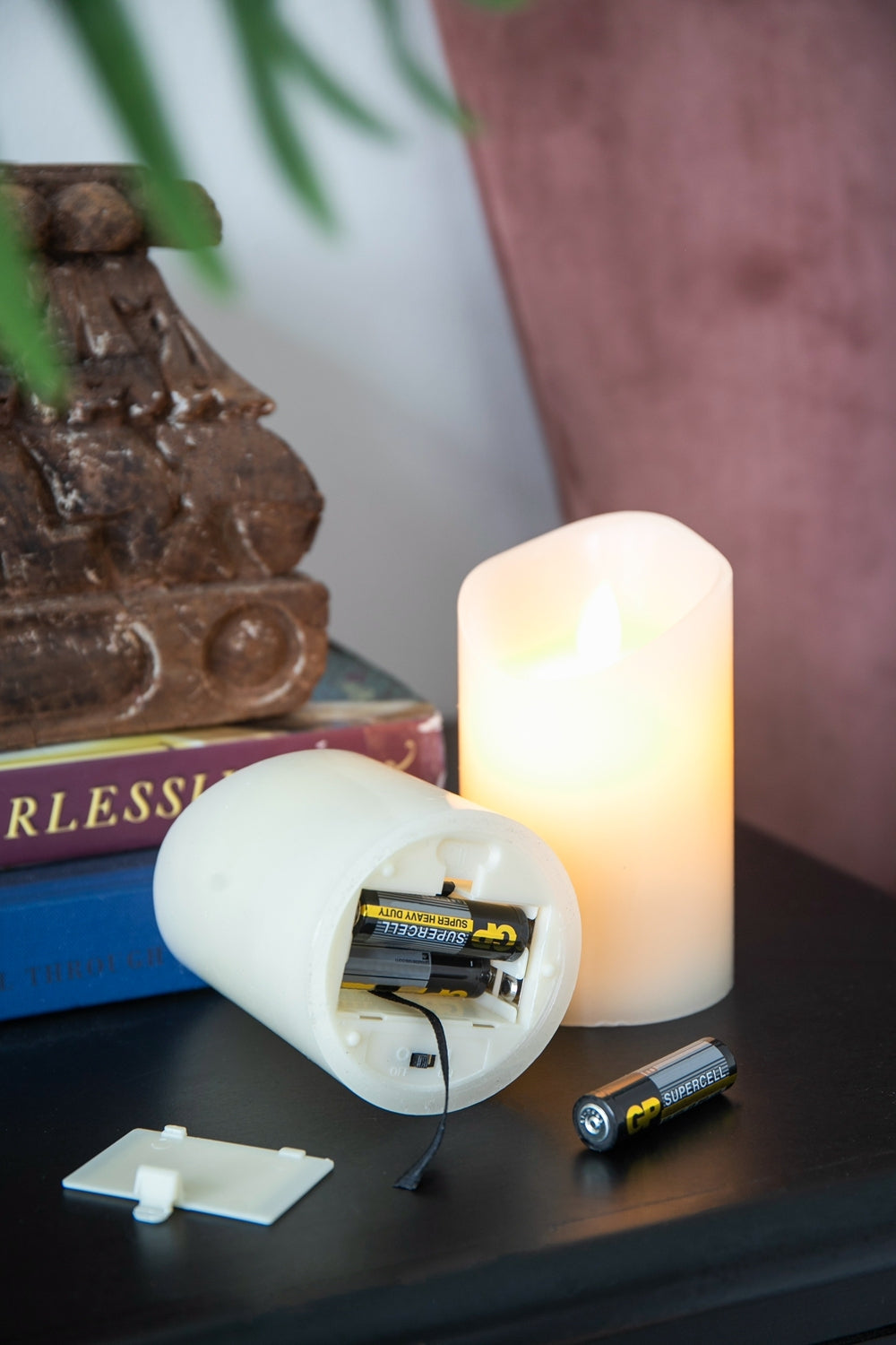 Set Of 3 Flickering Ivory Led Candles With Remote Timer, L:D3X6" M:D3X5" S:D3X4" Ivory Classic Plastic