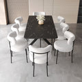 Scalable Dining Table Table Set For 4 8 Person For Dining Room,Curved Backrest Round Upholstered Soft Padded Armless Dining Chairs And Very Large Dining Room Table Kitchen Table Chair Set Black White Mdf Metal