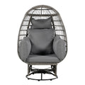 Outdoor Swivel Chair With Cushions, Rattan Egg Patio Chair With Rocking Function For Balcony, Poolside And Garden Grey Wicker Grey Cushion Grey Wicker