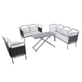5 Piece Modern Patio Sectional Sofa Set Outdoor Woven Rope Furniture Set With Glass Table And Cushions, Black Gray Yes Sectional Grey Black Weather Resistant Frame Water Resistant Cushion Garden & Outdoor Modern Sectional Seating Groups Foam Woven Rope