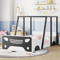 Twin Size Car Shaped Bed With Roof,Wooden Twin Floor Bed With Wheels And Door Design,Montessori Inspired Bedroom,Black Twin Black American Design Pine