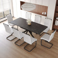 Extendable Dining Table Table Set For 6 8 Person For Dining Room,C Shaped Tube Soft Padded Armless Dining Chairs And Very Large Dining Room Table Kitchen Table Chair Set With Metal Legs Black White Mdf Metal