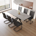 Scalable Dining Table Table Set For 6 8 Person For Dining Room,C Shaped Tube Soft Padded Armless Dining Chairs And Very Large Dining Room Table Kitchen Table Chair Set With Metal Legs Black Gray Mdf Metal