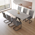 Scalable Dining Table Table Set For 6 8 Person For Dining Room,C Shaped Tube Soft Padded Armless Dining Chairs And Very Large Dining Room Table Kitchen Table Chair Set With Metal Legs Grey Mdf Metal