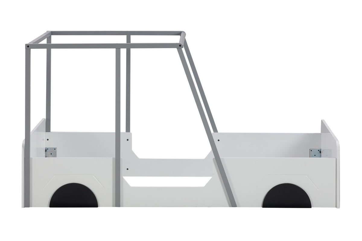 Twin Size Car Shaped Bed With Roof,Wooden Twin Floor Bed With Wheels And Door Design,Montessori Inspired Bedroom,Grey Twin Grey American Design Pine