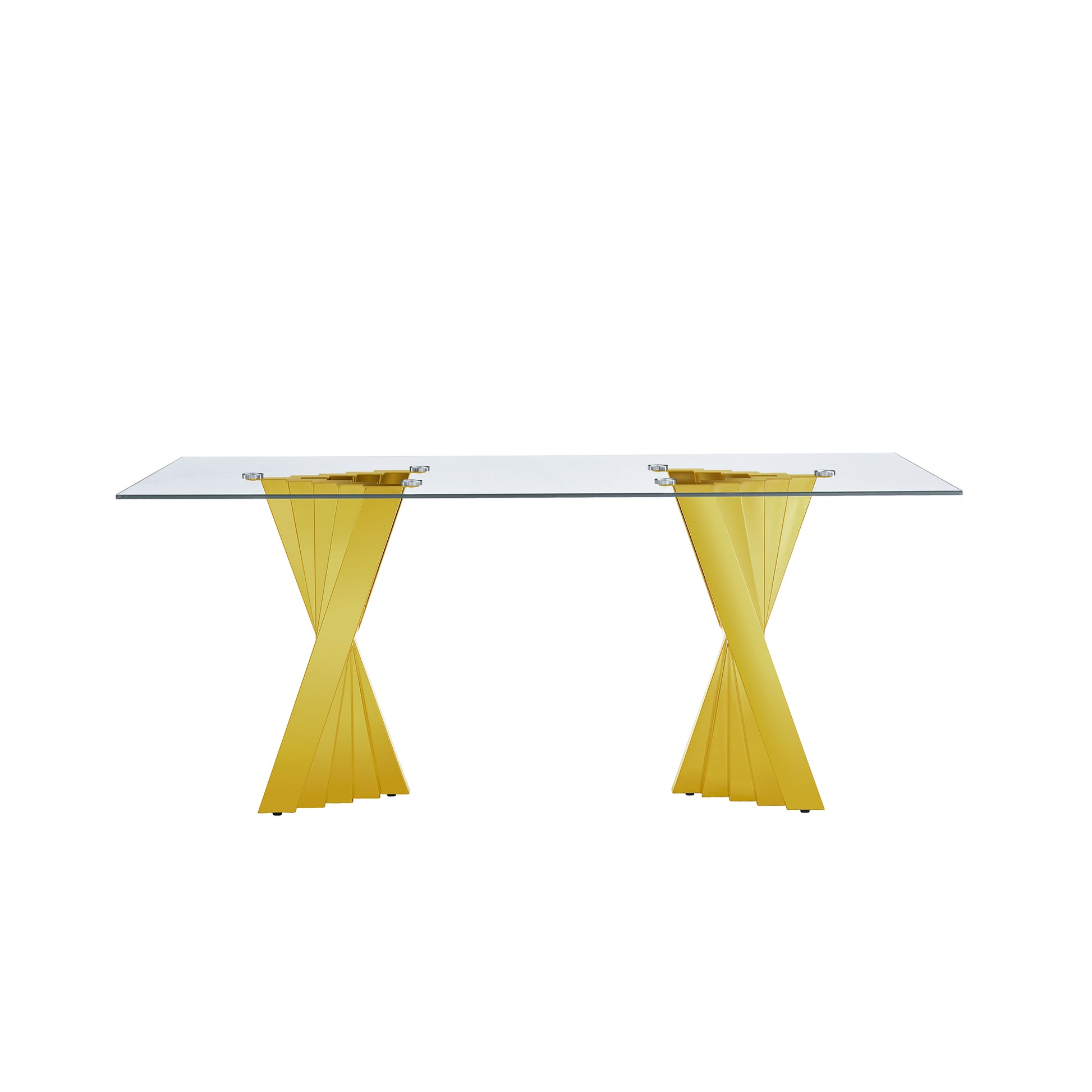 Tempered Glass Top Dining Table With Gold Mirror Finish Stainless Steel Base Gold Tempered Glass