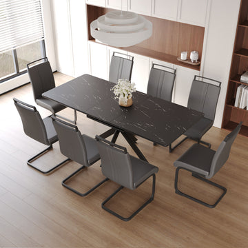 Extendable Dining Table Table Set For 6 8 Person For Dining Room,C Shaped Tube Soft Padded Armless Dining Chairs And Very Large Dining Room Table Kitchen Table Chair Set With Metal Legs Black Gray Mdf Metal
