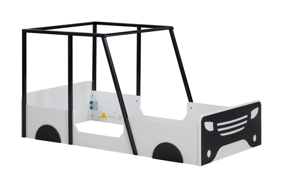 Twin Size Car Shaped Bed With Roof,Wooden Twin Floor Bed With Wheels And Door Design,Montessori Inspired Bedroom,Black Twin Black American Design Pine