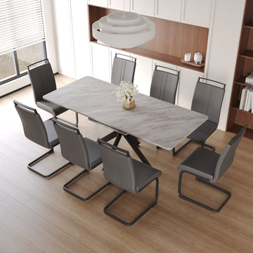 Scalable Dining Table Table Set For 6 8 Person For Dining Room,C Shaped Tube Soft Padded Armless Dining Chairs And Very Large Dining Room Table Kitchen Table Chair Set With Metal Legs Grey Mdf Metal