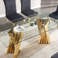 Tempered Glass Top Dining Table With Gold Mirror Finish Stainless Steel Base Gold Tempered Glass