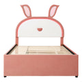 Full Size Upholstered Platform Bed With Trundle And 3 Drawers, Rabbit Shaped Headboard With Embedded Led Lights, Pink Pink Velvet