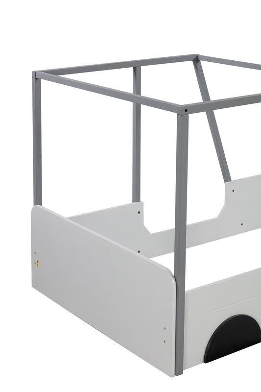 Twin Size Car Shaped Bed With Roof,Wooden Twin Floor Bed With Wheels And Door Design,Montessori Inspired Bedroom,Grey Twin Grey American Design Pine