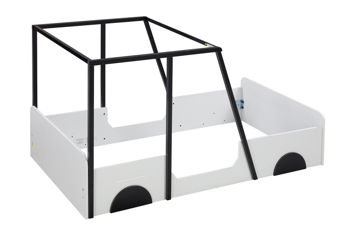 Twin Size Car Shaped Bed With Roof,Wooden Twin Floor Bed With Wheels And Door Design,Montessori Inspired Bedroom,Black Twin Black American Design Pine