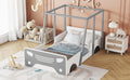 Twin Size Car Shaped Bed With Roof,Wooden Twin Floor Bed With Wheels And Door Design,Montessori Inspired Bedroom,Grey Twin Grey American Design Pine