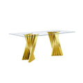 Tempered Glass Top Dining Table With Gold Mirror Finish Stainless Steel Base Gold Tempered Glass