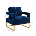 Modern Style Accent Chair With Gold Metal Basevelvet Upholstered Leisure Chair With Open Armrest, Armchair, Navy Navy Primary Living Space Modern Foam Velvet