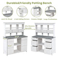 Garden Potting Bench Table, Rustic And Sleek Design With Multiple Drawers And Shelves For Storage, White And Gray White Gray Garden & Outdoor Rustic Wood