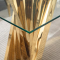 Tempered Glass Top Dining Table With Gold Mirror Finish Stainless Steel Base Gold Tempered Glass