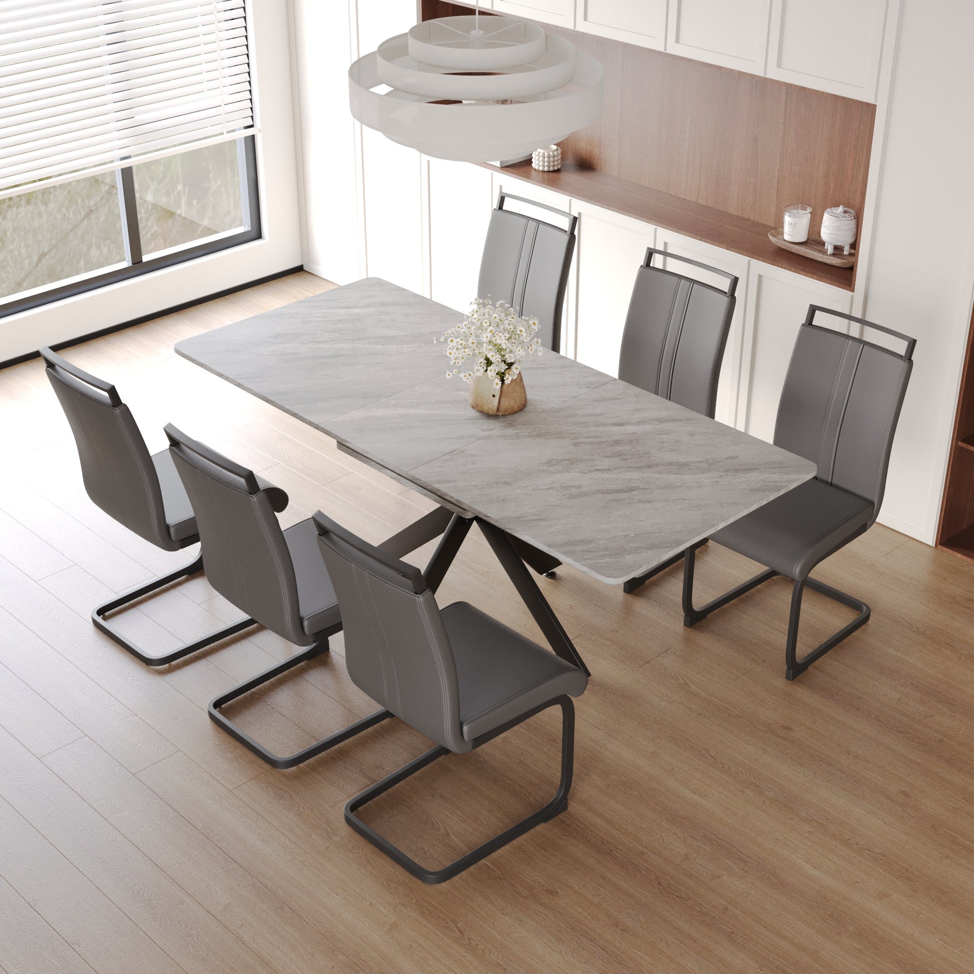 Scalable Dining Table Table Set For 6 8 Person For Dining Room,C Shaped Tube Soft Padded Armless Dining Chairs And Very Large Dining Room Table Kitchen Table Chair Set With Metal Legs Grey Mdf Metal